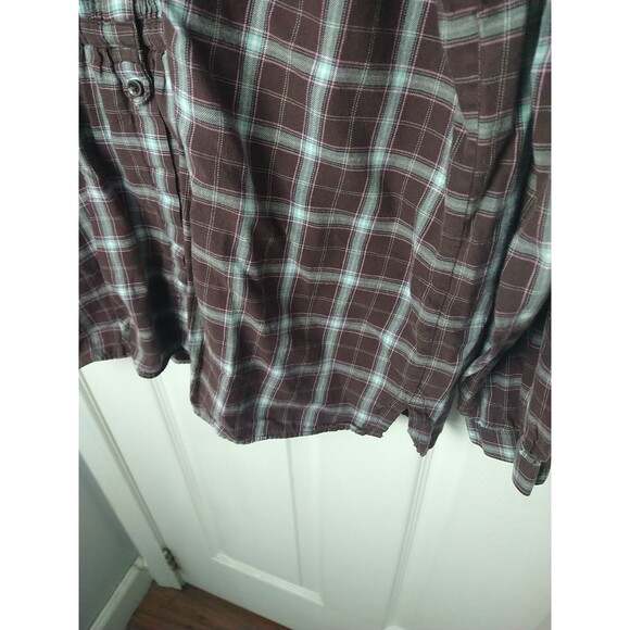 L.L. Bean Woman L Brown Plaid LS Button Front Pleated Side Slit  Shirt Casual - Picture 5 of 8